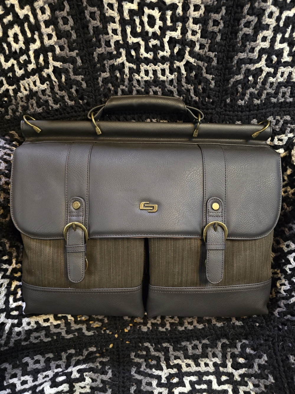 Solo Thompson Briefcase Leather-Trim Brown & Black